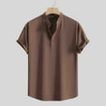 thumbnail image 2 of Men's Henley Shirt Casual Cotton and Linen Short Sleeve Button Lapel Summer Beach Hippie T-shirt, 2 of 7
