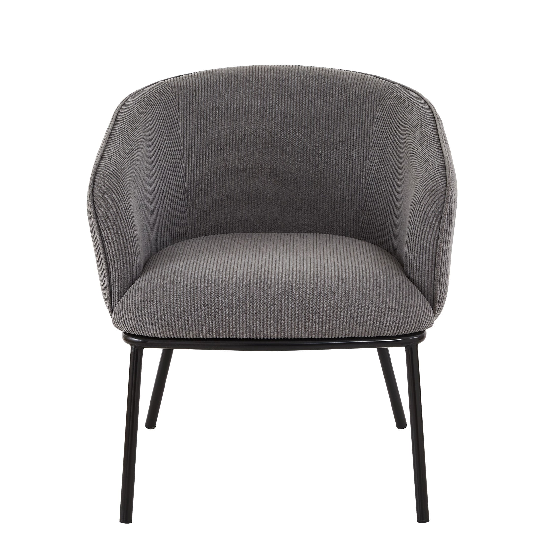 GDF Studio Mid-Century Modern Barrel Accent Chair with Corduroy Upholstery & Metal Legs, Gray