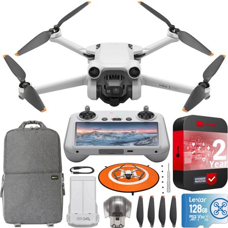 DJI Mini 3 Pro Camera Drone Quadcopter + RC Smart Remote (With Screen) 4K/60fps Video  48MP  34min Flight Time  Tri-Directional Obstacle Sensing Bundle w/ Deco Gear Backpack + 128GB Card &Accessories