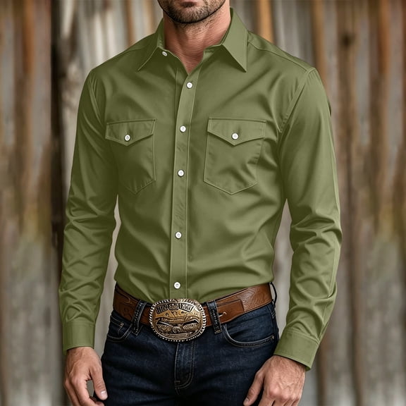 WIZUTIZ Men's Dress Shirt Solid Color Long Sleeve Button Down Lapel Collar Business Casual Top Polyester Spandex Stretch for Office Daily Outdoor Wear Mens Fashion