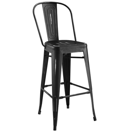 Black Weathered Cottage Pub - Industrial Country Cottage Farm Beach House Bar Pub and Dining Kitchen Bar Side Stool Chair, Metal Steel, Black