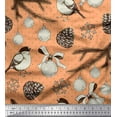 thumbnail image 1 of Soimoi Orange Cotton Duck Fabric American Robin, Baubles Christmas Decor Fabric Printed BTY 42 Inch Wide, 1 of 1