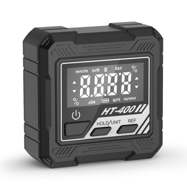 Graflsoa Base Magnétique Jauge d'Angle Numérique avec LCD Rétroéclairé - Plage de Mesure 4x90°, Inclinomètre en Plastique ABS avec Modes Absolu/relatif, Conversion Angle-Pente et Maintien des Données pour le Travail du Bois
