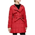thumbnail image 2 of QUNYINEY Women Jacket Red Winter Full Zip Puffer Outerwear Loose Fit Long Sleeve Collar with Belt Women Coat, 2 of 9