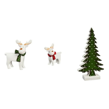 Ceramic Tabletop Décor, Set of 3, Large Reindeer, Small Reindeer, and Tree, 6'' x 1.5'' x 5.8'' inches