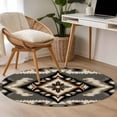 thumbnail image 5 of 3ft Round Rug, Grey Orange Black Non-Skid Rubber Backing Large Area Rugs - Living Room Bedroom Home Office, Boho Ethnic Geometric Southwestern Indoor Floor Mat Carpets Washable Rug, 5 of 9
