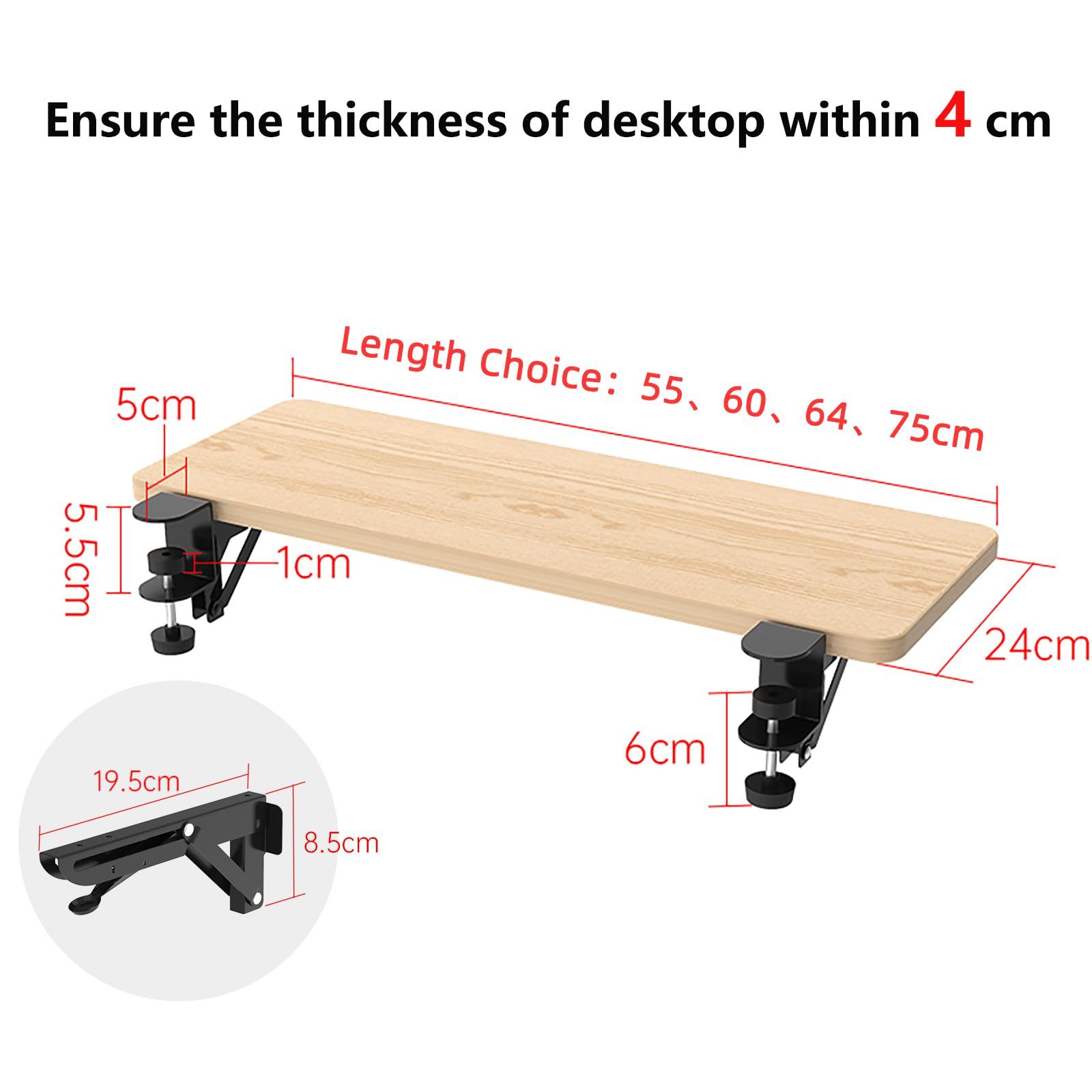 Ergonomics Desk Extender Tray, 21.7"x9.5" Punch-Free Clamp on, Foldable Keyboard Drawer Tray