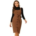 thumbnail image 1 of INSPIRE CHIC Robe Pull pour Femmes Bouton devant Nœud à la Taille Ajustée Robe Crayon Marron Foncé L, 1 of 5