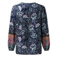 thumbnail image 5 of Womens Work Shirts Tops Fashion Loose V Neck Printed Loose Casual Long Sleeves Boho Fall Clothes for Women Tees Blouses Navy Size 2XL, 5 of 5