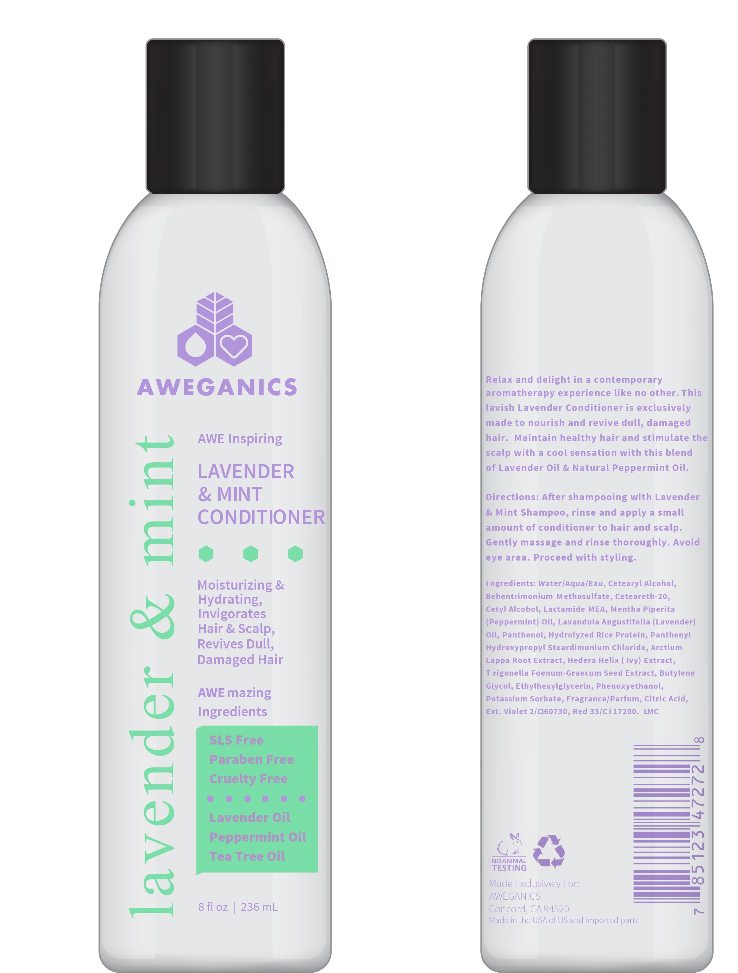 Aweganics Lavender Mint Hair Conditioner AWE Inspiring Natural