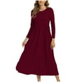 thumbnail image 2 of Fall Dresses 2025 Women's Long Sleeved Round-neck Elegant Dresses Fashion Solid Color High Waist and Ankle Dresses Swing Hem Flowy Dresses Size S-XL, 2 of 6