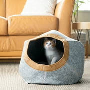 Kitty City Large Felt Cat Cave with Faux Leather Trim, Washable Cushion, Gray