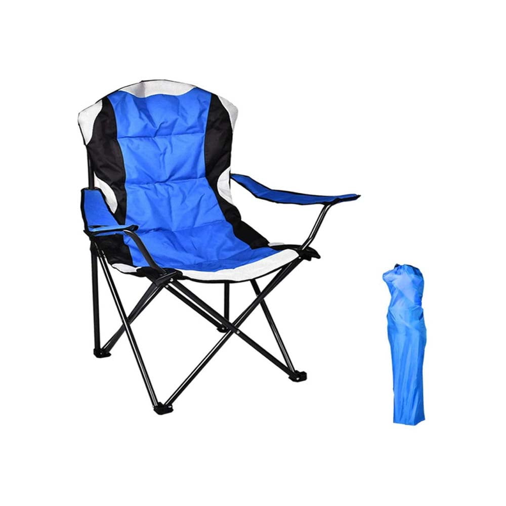 Camp Chair Portable Folding Chair with Arm Rest Cup Holder and Carrying Bag Blue 