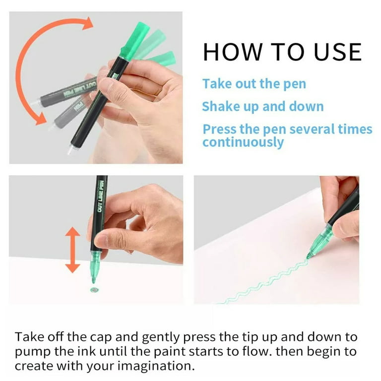 AEXONIZ TOYS Double Line Outline Pen, Self-outline Metallic  Markers, 12 Colors - Glitter Double Outline Marker Pen