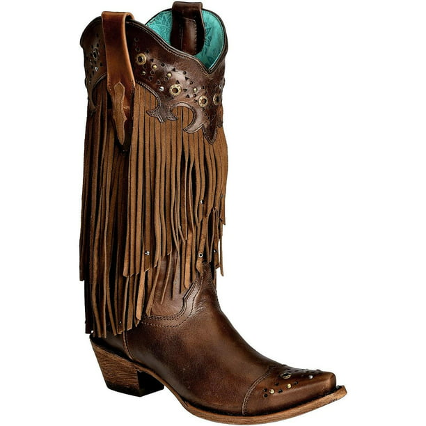 Corral Boots - Corral Women's C1185 Fringe And Studs Brown Western Boots 10 M - Walmart.com