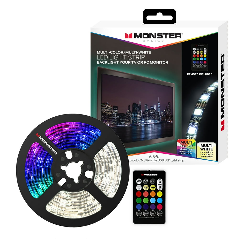 Monster LED Light Strip with Remote, MultiColor/MultiWhite, 6.5 ft
