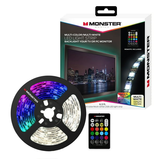 Monster LED Light Strip with Remote, MultiColor/MultiWhite, 6.5 ft