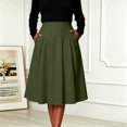 thumbnail image 5 of Ruimatai Womens Pleated Midi Skirt High Waist Elastic Pocket Work Office Casual Spring Daily Flowy A-Line Skirt, 5 of 6