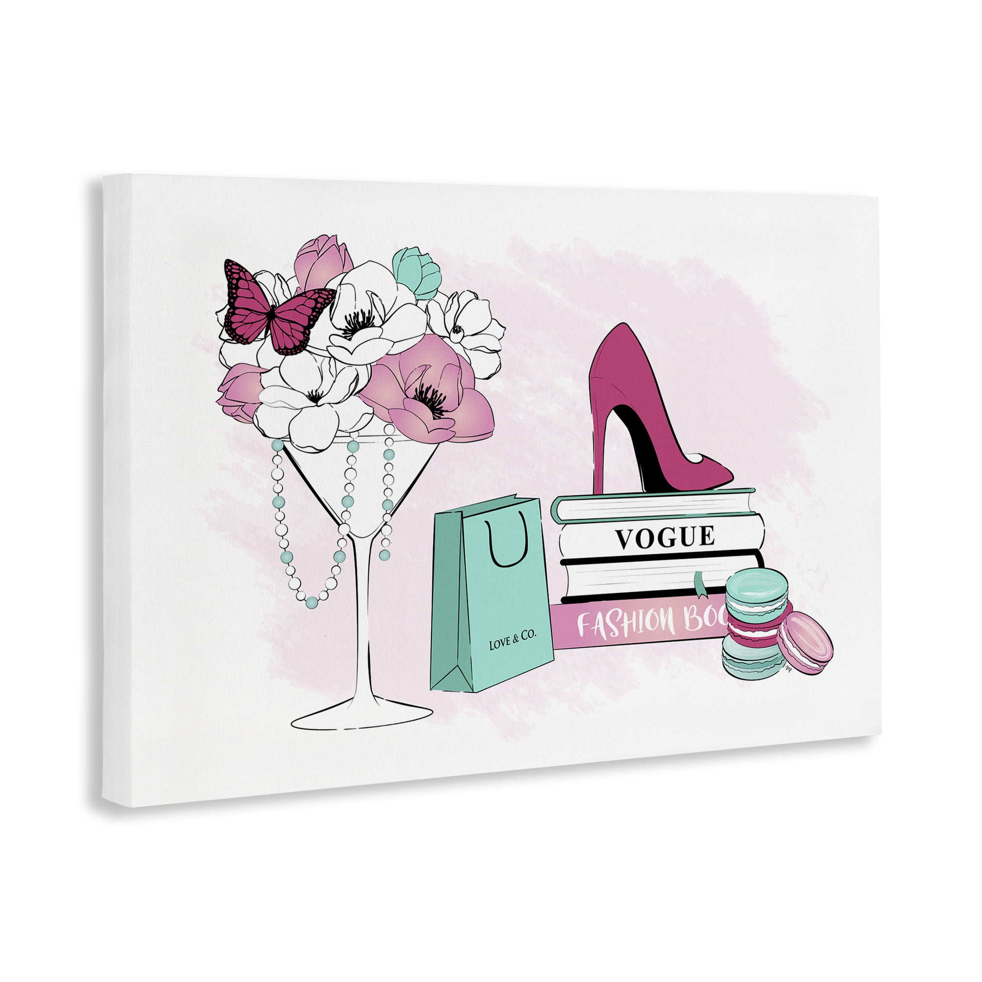 Stupell Industries Fashion Books Scene Fashion Painting Wrapped Canvas Art Print Wall Art, 36 x 24