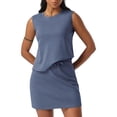 thumbnail image 3 of Two Piece Skirt Sets for Women Vacation Outfits Skirt Crew Neck Top Lounge Sets S, 3 of 7