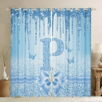 Manfei Letter Monogrammed P Black Out Curtains for Kids Children Girls,Dreamy Princess Curtains Pack of 2 (42x63 Each),Cute Butterfly Bowknot Bedroom Curtains,Bling Glitter Bedroom Decor