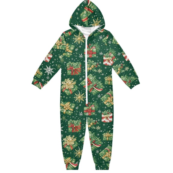 Vivid Christmas Green Gifts One Piece Pajamas Soft Jumpsuit Cozy Sleep and Play Romper Zipper and Pockets 4T