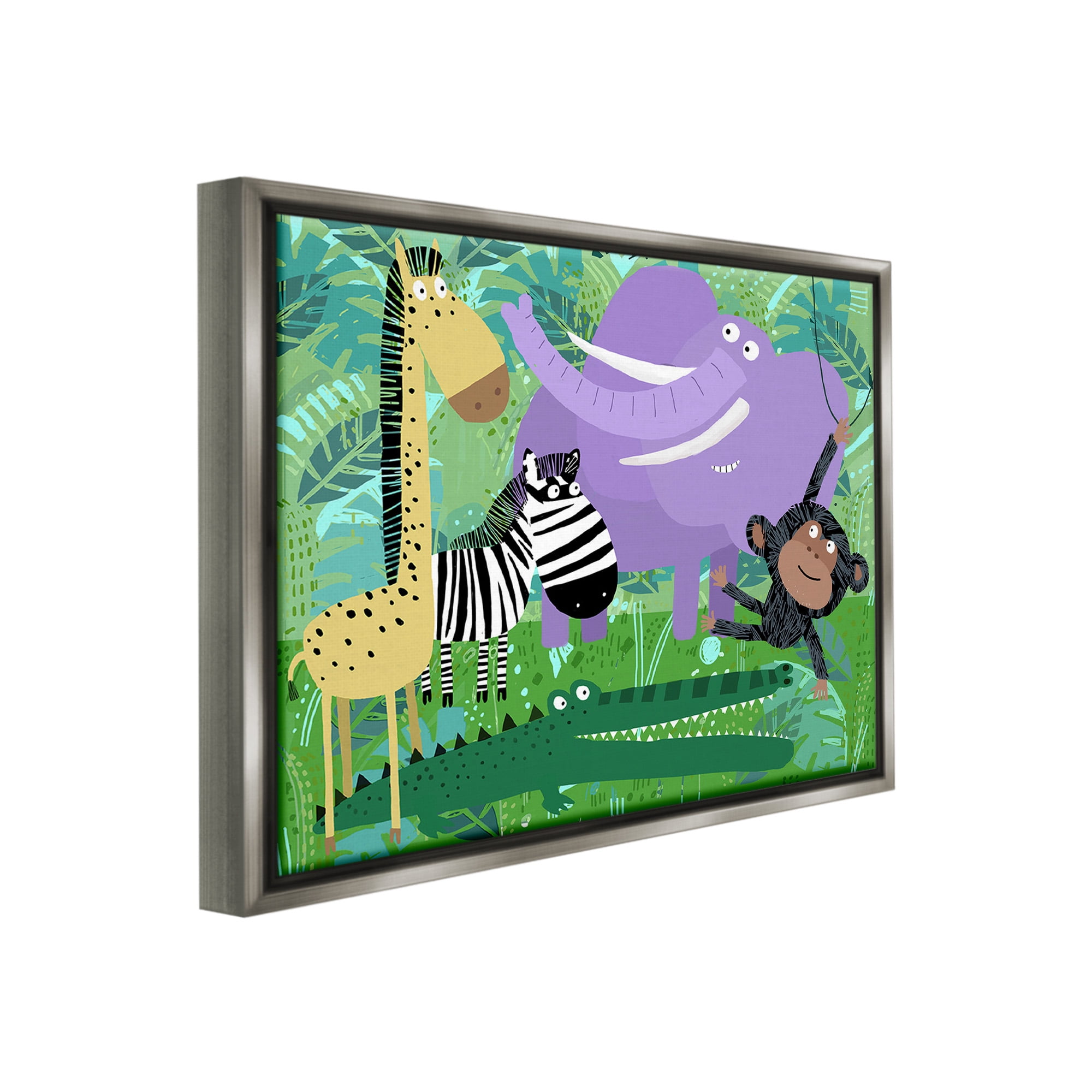 Stupell Industries Jungle Wildlife Animals Animals & Insects Painting Gray Floater Framed Canvas Art Print Wall Art, 31 x 25
