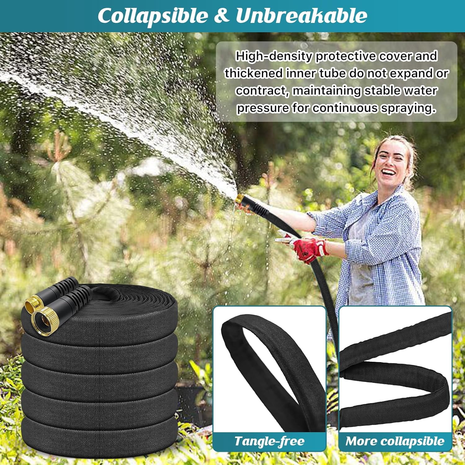 75ft Non-Expanding Garden Hose with 3/4" Fittings, Lightweight Water Pipe for Lawn, Car, and Plant Watering