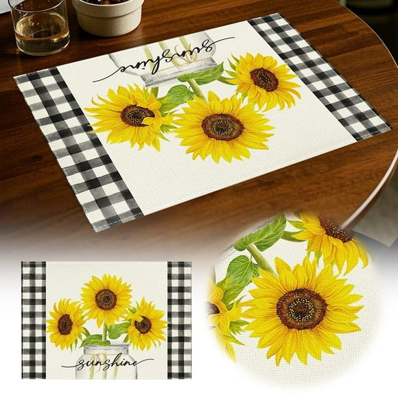 TIELUTT Napperons en Lin Tournesol Joyeux Melon D\'eau Ensemble de Table Ronde Durable Ensemble de Tapis de Table de Cuisine Ensemble de Table à Manger Haute pour 4 Napperons Ronds Intérieur Napperons Durs Intérieur