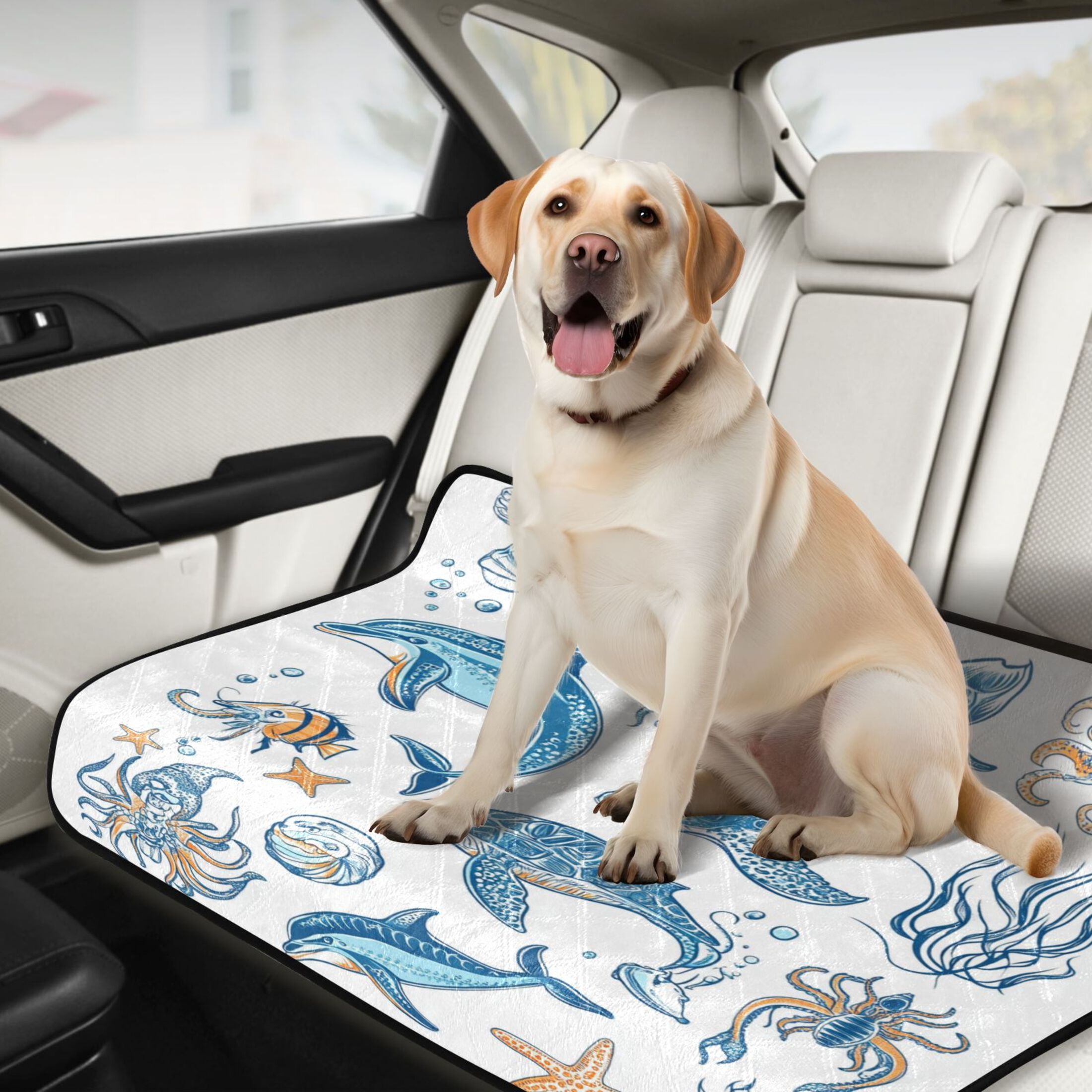 Washable Pet Pee Pads with Super Absorbent Reusable Training Pads for Dogs & Cats Ocean-themed Pattern