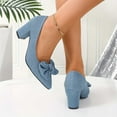 thumbnail image 5 of Miluxas Women High Heels Shoes Denim Sandals High-heeled Chunky Sandal Party office Work Shoe Blue 9(42), 5 of 8