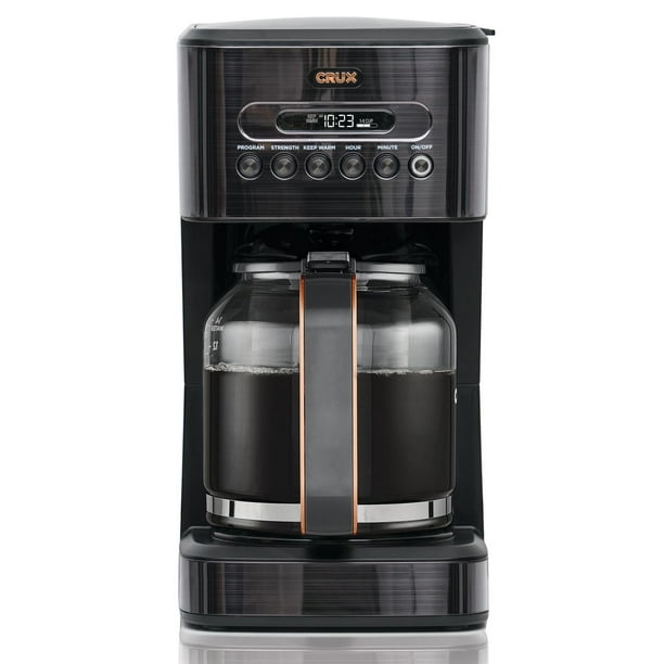 Crux 14Cup Programmable Coffee Maker, Black Stainless Steel 14808