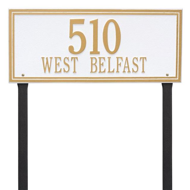 Whitehall Products 6115WG Estate Lawn Two Line Double Line Address Plaque, White & Gold