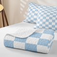 thumbnail image 4 of Homewish Contemporary Gingham Quilt Full, Minimalist Checkered Full Bedspread Sets, Light Blue, 4 of 7