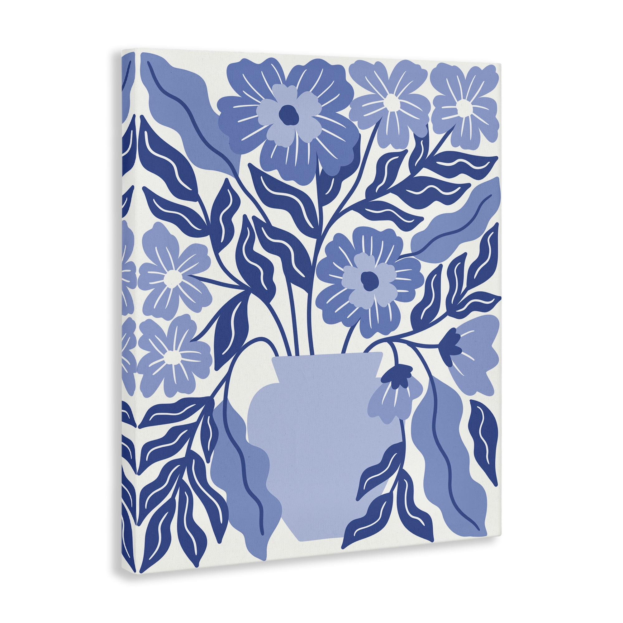 Stupell Industries Blue & White Flower Vase Plants & Flowers Painting Wrapped Canvas Art Print Wall Art, 16 x 20