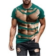 thumbnail image 4 of ZCFZJW Daily Tops for Men Big and Tall Regular Fit Casual Summer Short Sleeve 3D Fake Muscle Pattern Graphic T-Shirts Trendy Crewneck Holiday Comfy Pullovers Green M, 4 of 6