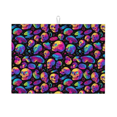 

Ocsxa Skull rainbow star mushroom Dish Drying Mat for Kitchen Counter Coffee Bar Coffee Station Accessories Absorbent Coffee Mat Kitchen Drying Mat Easy Clean 18x24 Inch