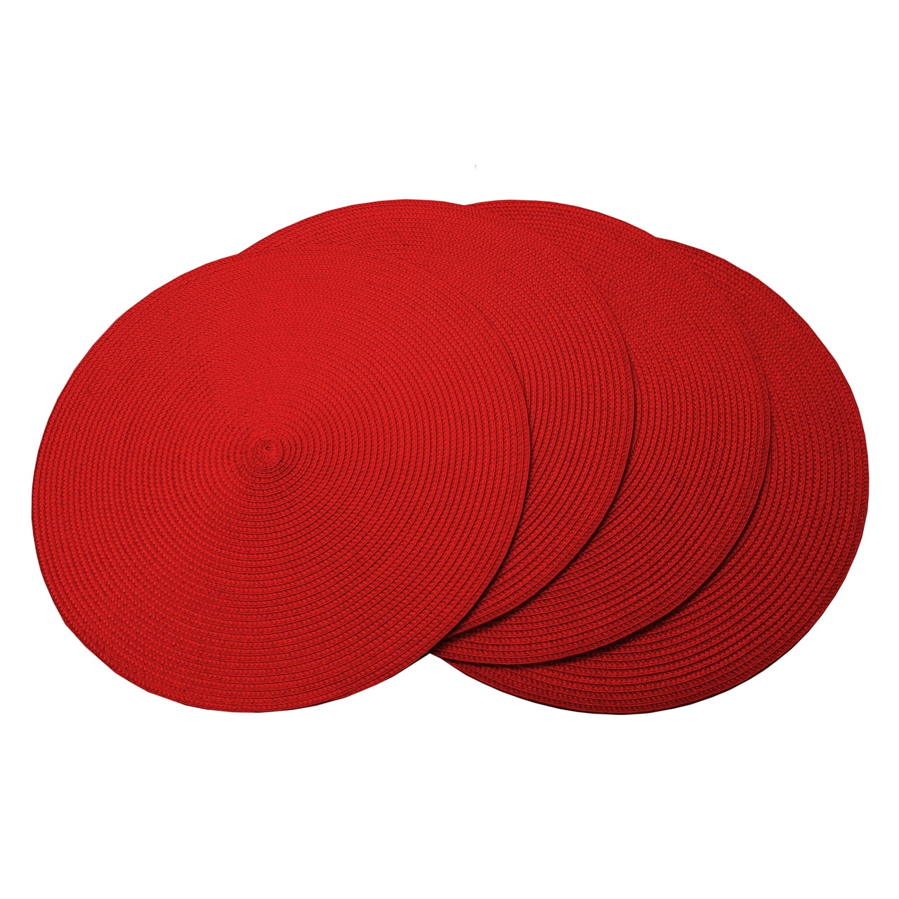Set of 4 Fine Woven Placemats, Round 15" Diameter, Table Dinner Place Mats (Red)