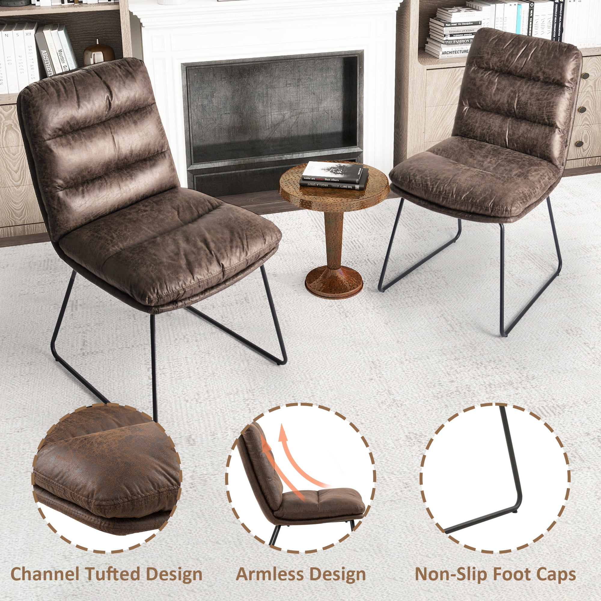 Homy Casa Set of 2 Faux Leather Tufted Accent Chairs with Sled Base for Entryway Lounge