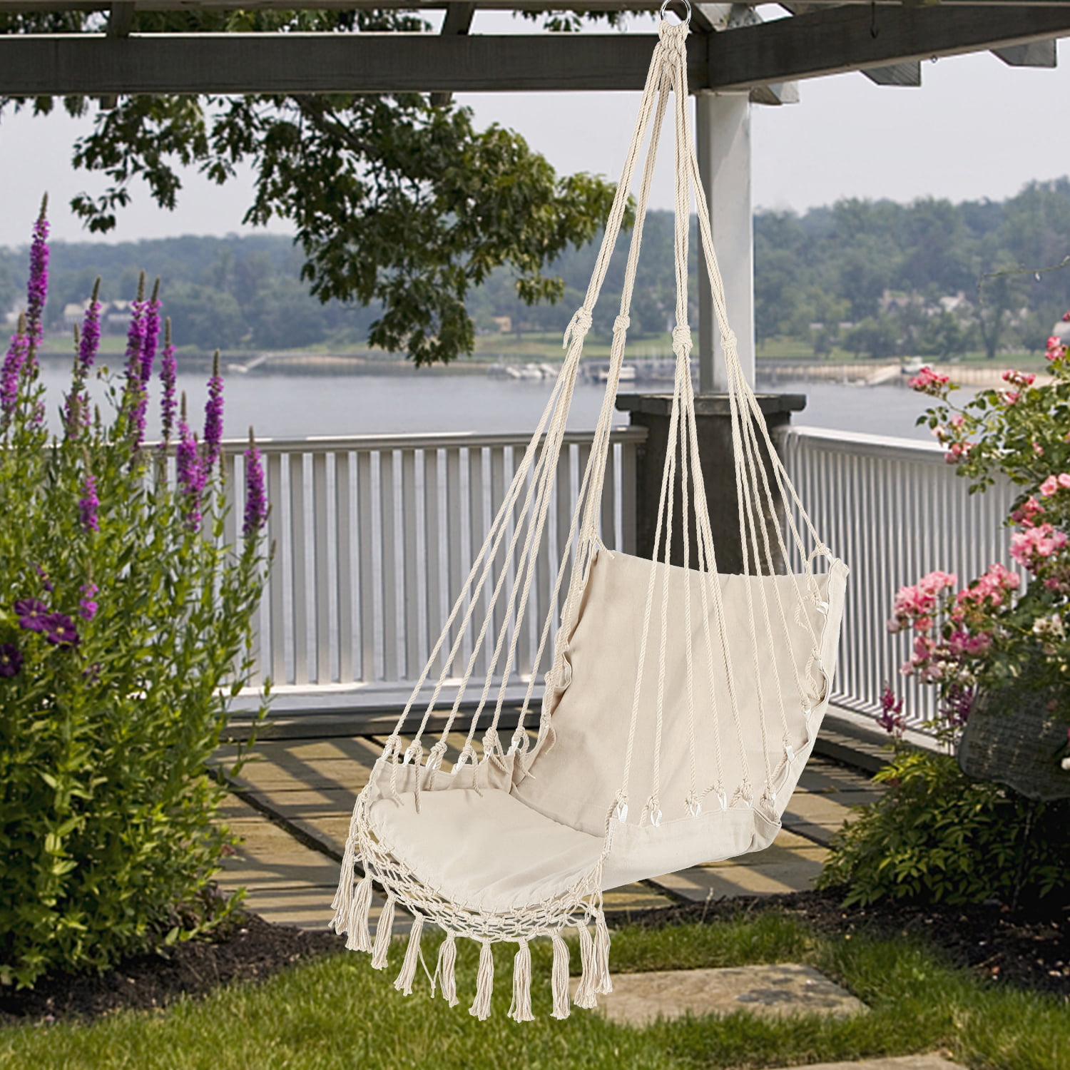 Safe Hanging Hammock Chair Outdoor Home Garden Swinging Hammock Cushioned Seat
