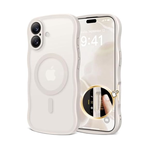 Eryueer Magnetic for iPhone 17 Case for Women Girls Upgraded [Full Camera Protection] [Compatible with MagSafe] Cute Wave Translucent Matte Phone Case for iPhone 17 Stone