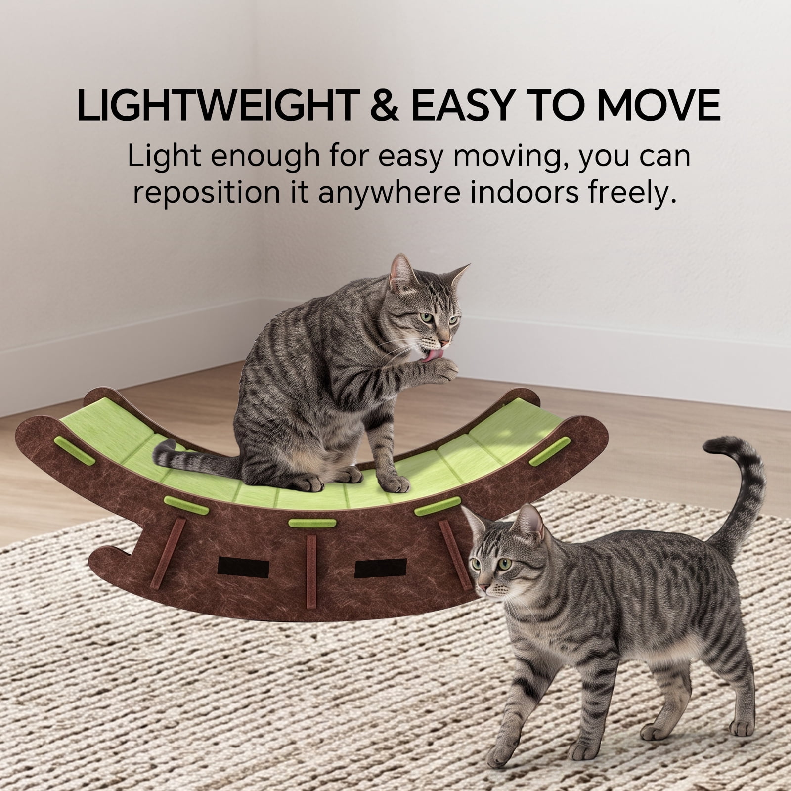 2‑in‑1 Felt Cat Rocking Bed, Foldable Cat Recliner Scratcher, Wear‑Resistant Curved Cat Scratch Post, Spacious All‑Season Cat Rocking Nest for Indoor Cats, Green 57*40*24cm