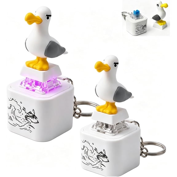 Seagull Mine Button Keychain, Seagull Mine Keychain, Adults Keyboard Clicker Fidget Toys Stress Relief Noise Maker Animal Keycaps Funny Gifts — Real Sound, LED Light, Funny (2PC)