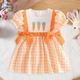 thumbnail image 2 of Staki Easter Outfit Baby Girl Toddler Girl St Patricks Day Outfit Baby Plaid Smocked Dress Little Girls Kids Spring Summer Dresses Cute Clothes 12-24M 2-5Y(Orange,4-5 Years), 2 of 8