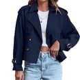 thumbnail image 3 of Double Breasted Women Solid Color Casual Crop Trench Coat Lady Office Jacket with Pocket, 3 of 6