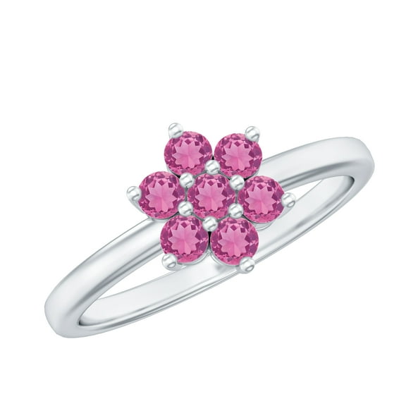 Rosec Jewels Natural Pink Tourmaline Flower Promise Ring for Women - AAA Quality - Pink Flower Ring - Ready to Gift, 925 Sterling Silver, US 4.00