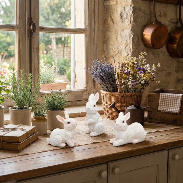 Decoraciones de Pascua, adornos de Pascua, regalos de Pascua, 3 piezas de decoración de conejito de Pascua, lindo conejito de Pascua, decoración idílica, simulación al aire libre, lindo conejito, deco