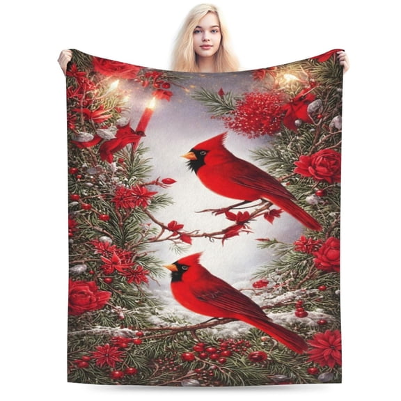 Cardinal Blanket Soft Cozy Cardinal Fleece Throw Blanket Lightweight Warm Red Bird Flannel Plush Stuff Decor Blanket Cardinal Gifts for Love Women Adults Bed Travel 50x40