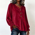 thumbnail image 2 of Women's Solid Velvet Long Sleeve Tops Notched V Neck Loose Tunic Shirts Business Casual Blouses Fall Winter Dressy Tops Daily Outfits Wine, 2 of 7