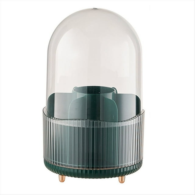 Organizador de Brochas de Maquillaje con Tapa, Organizador de Brochas de Maquillaje Giratorio de 360°, Organizador de Maquillaje de 7 Ranuras para Tocador, Escritorio B